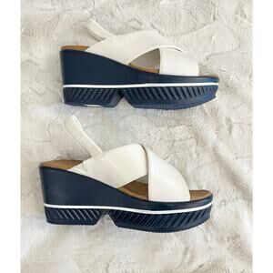 New SKECHERS LIVIN DREAM CALI SHOES Womens Size 9 Blue White Wedge Platform Luxe